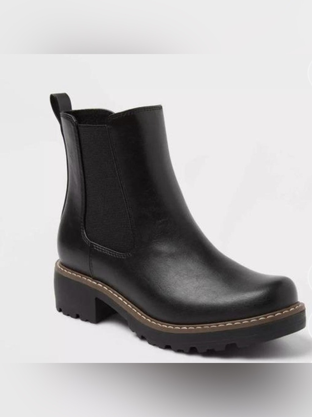 Women’s Black Leather Chelsea Ankle Boots Pull-On Round Toe Block Heel-SIZE: 8.5